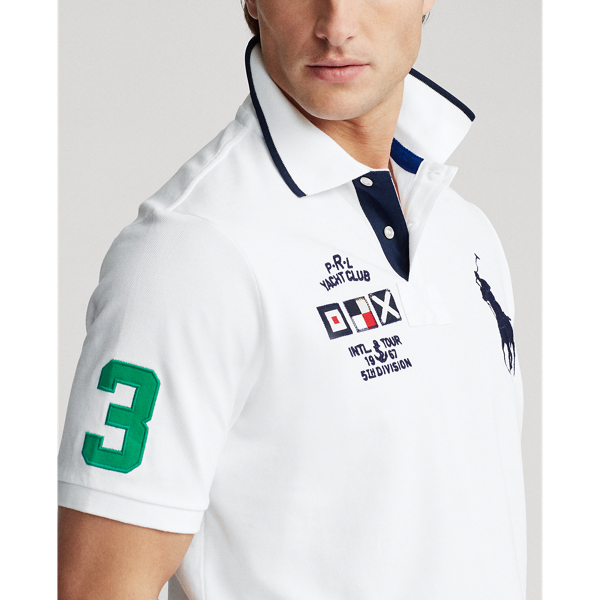 White Custom Slim Fit Mesh Polo Polo Ralph Lauren 5
