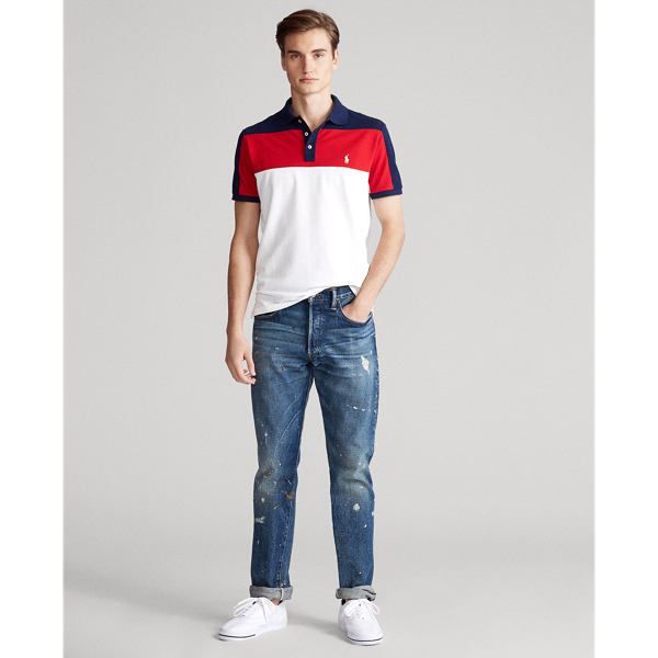 Ceramic White Multi Custom Slim Fit Mesh Polo Polo Ralph Lauren 3