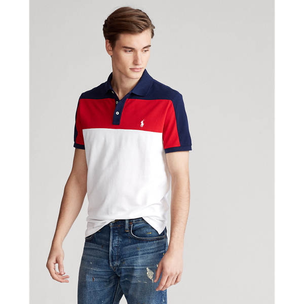 Ceramic White Multi Custom Slim Fit Mesh Polo Polo Ralph Lauren 4