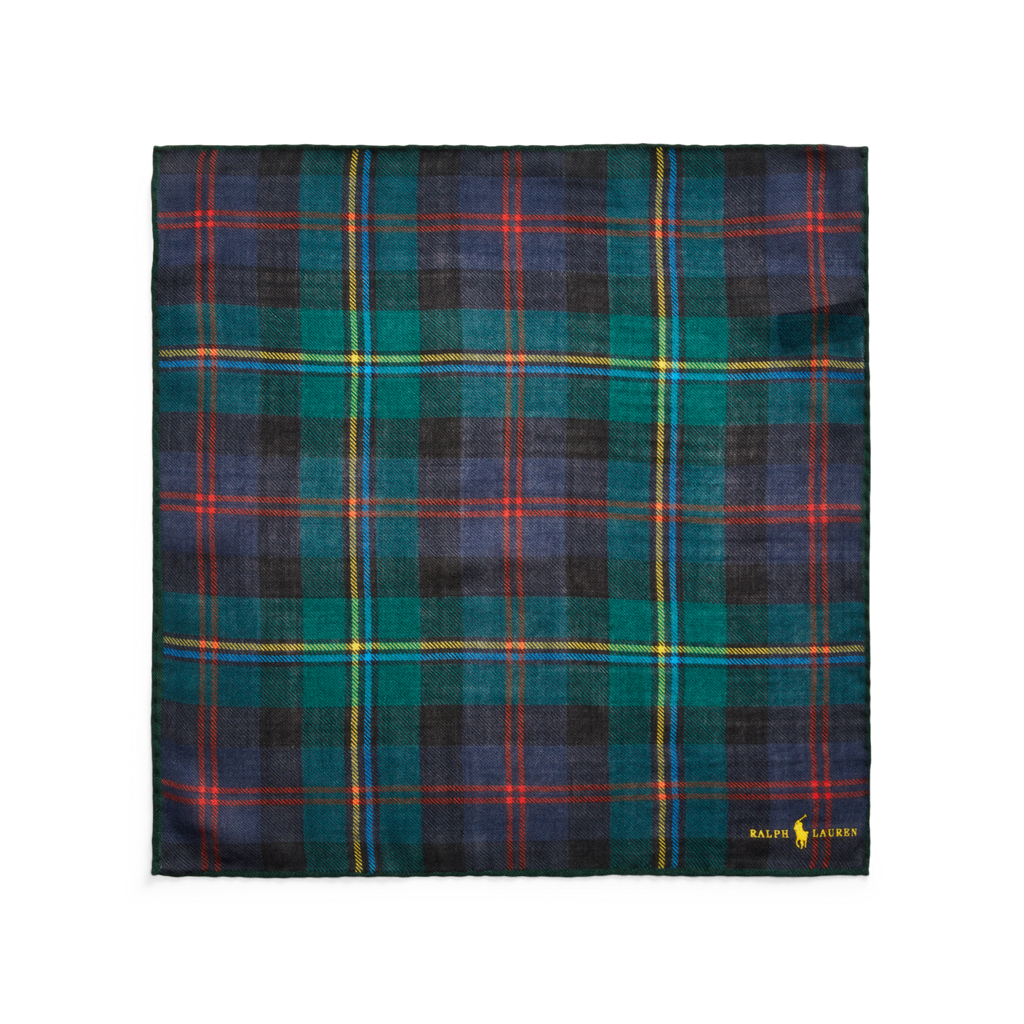 Нагрудный платок Ralph Lauren Plaid Wool Pocket Square, цвет: Тёмно-синий / Зелёный разноцветный — фото 1