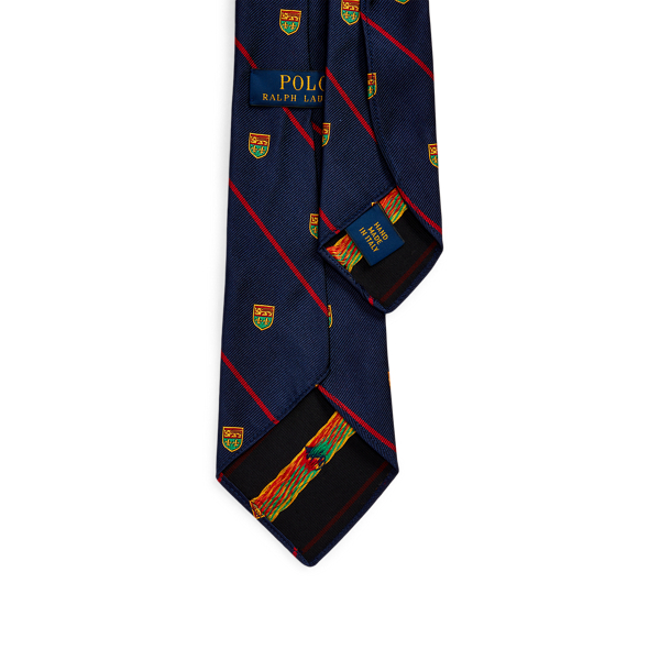 Cravate club en soie ray&eacute;e vintage Polo Ralph Lauren en Bleu marine/Rouge 2
