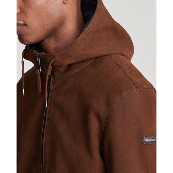 Country Brown Nubuck Leather Hoodie Polo Ralph Lauren 6