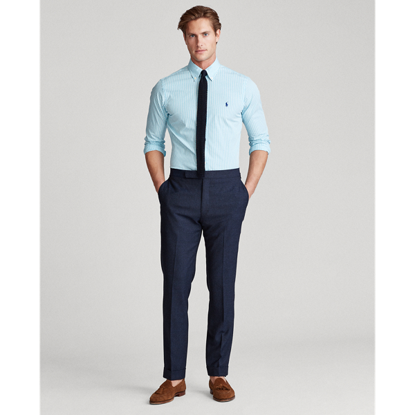 Turquoise/White Slim Fit Striped Poplin Shirt Polo Ralph Lauren 3