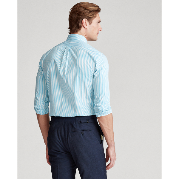 Turquoise/White Slim Fit Striped Poplin Shirt Polo Ralph Lauren 4