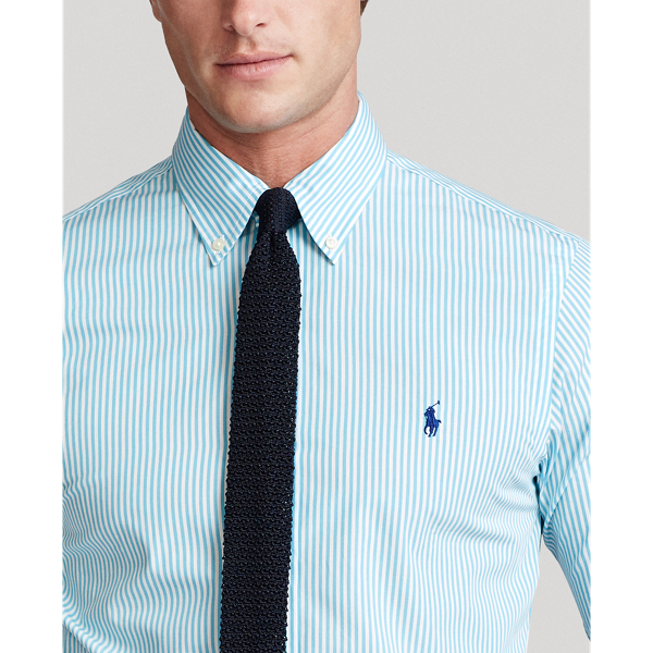 Turquoise/White Slim Fit Striped Poplin Shirt Polo Ralph Lauren 5