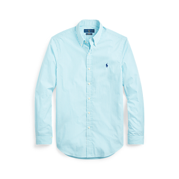 Turquoise/White Slim Fit Striped Poplin Shirt Polo Ralph Lauren 2
