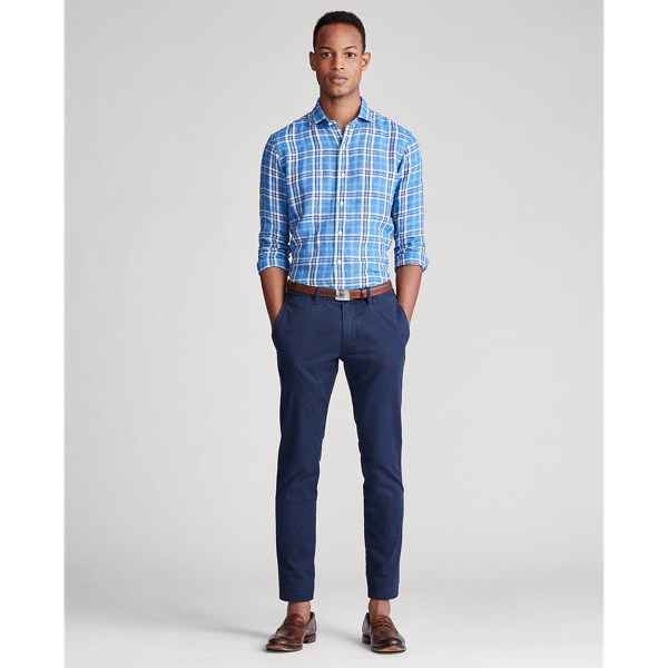 Blue/White Multi Classic Fit Plaid Linen Shirt Polo Ralph Lauren 3