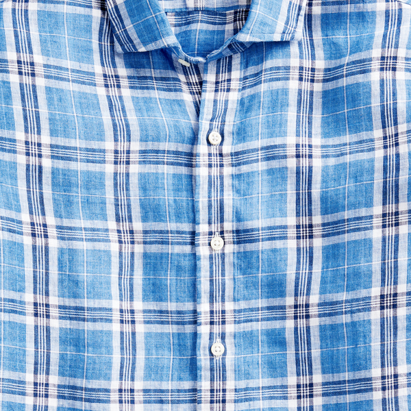 Blue/White Multi Classic Fit Plaid Linen Shirt Polo Ralph Lauren 6