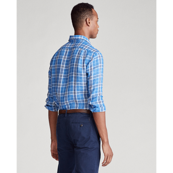 Blue/White Multi Classic Fit Plaid Linen Shirt Polo Ralph Lauren 4