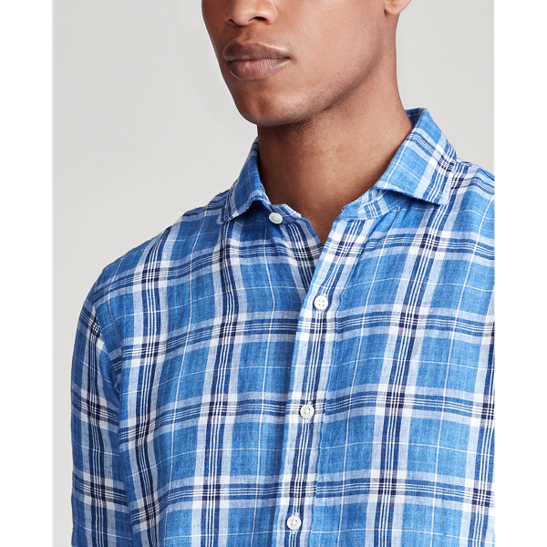 Blue/White Multi Classic Fit Plaid Linen Shirt Polo Ralph Lauren 5