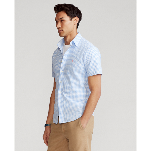 4578b Light Blue/White Custom Fit Seersucker Shirt Polo Ralph Lauren 4