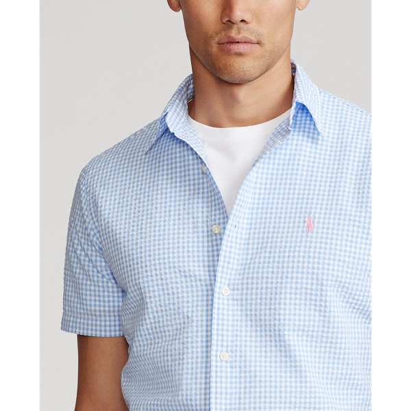 4578b Light Blue/White Custom Fit Seersucker Shirt Polo Ralph Lauren 6