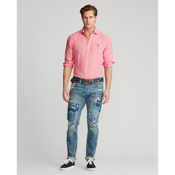 Salmon Slim Fit Linen Chambray Shirt Polo Ralph Lauren 3