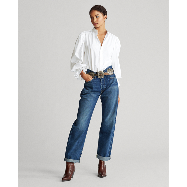 White Ruffle-Cuff Cotton Shirt Polo Ralph Lauren 3