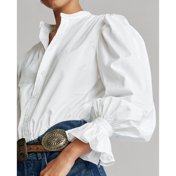 White Ruffle-Cuff Cotton Shirt Polo Ralph Lauren 4