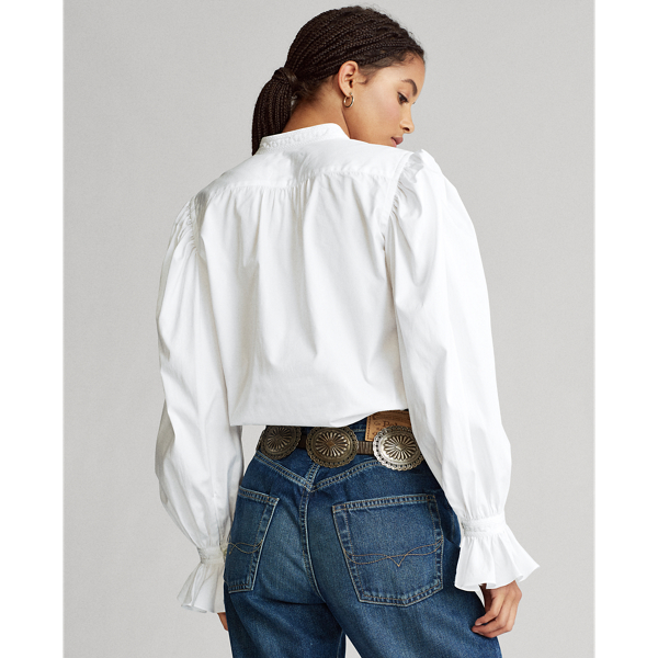 White Ruffle-Cuff Cotton Shirt Polo Ralph Lauren 5