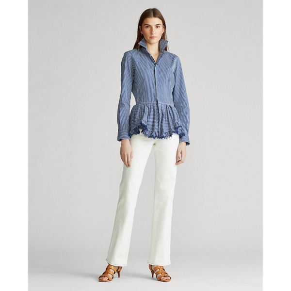 Navy/White Striped Cotton Peplum Shirt Polo Ralph Lauren 3