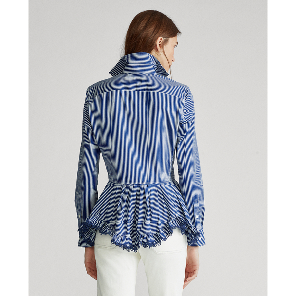 Navy/White Striped Cotton Peplum Shirt Polo Ralph Lauren 4