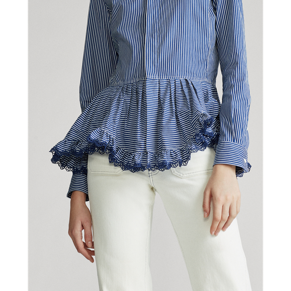 Navy/White Striped Cotton Peplum Shirt Polo Ralph Lauren 5
