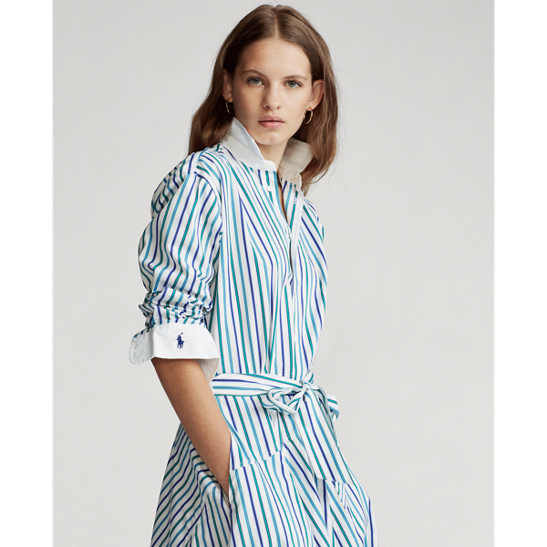 Green/Blue Multi Cotton A-Line Shirtdress Polo Ralph Lauren 3