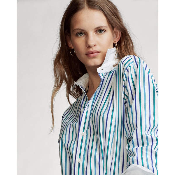 Green/Blue Multi Cotton A-Line Shirtdress Polo Ralph Lauren 5