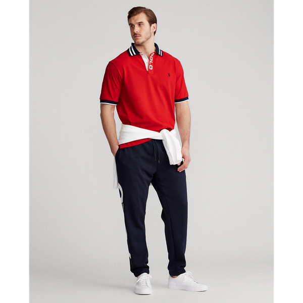 RL Red Striped-Collar Mesh Polo Shirt Big & Tall 4