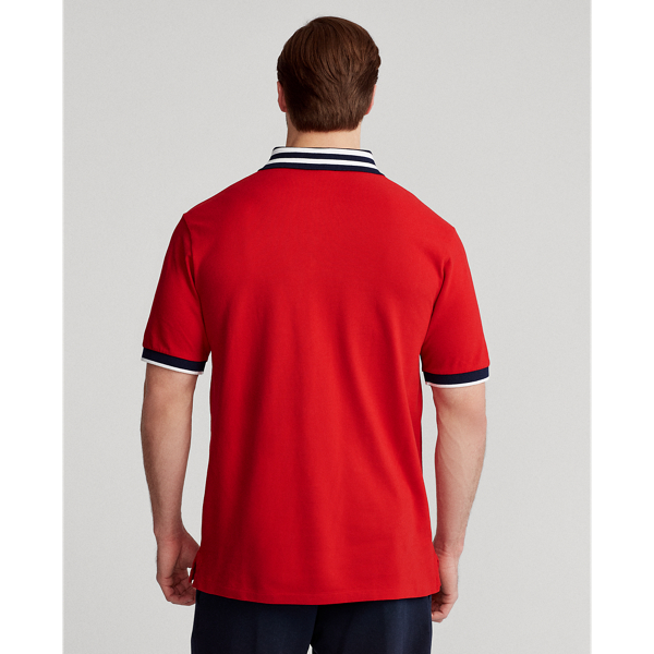 RL Red Striped-Collar Mesh Polo Shirt Big & Tall 5