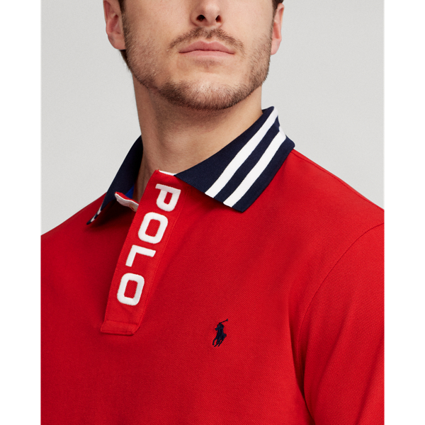 RL Red Striped-Collar Mesh Polo Shirt Big & Tall 6