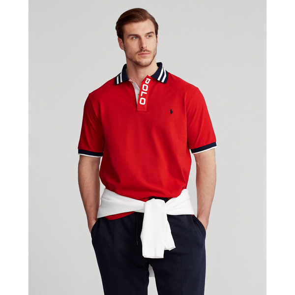 RL Red Striped-Collar Mesh Polo Shirt Big & Tall 7