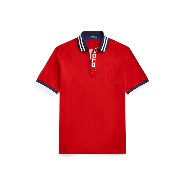 RL Red Striped-Collar Mesh Polo Shirt Big & Tall 2