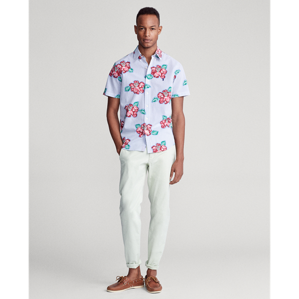 Hibiscus Floral Stripe Classic Fit Seersucker Shirt Big & Tall 3
