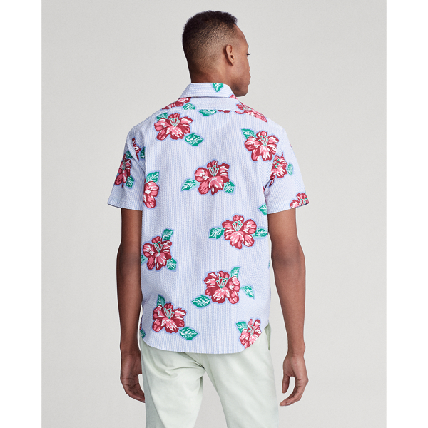 Hibiscus Floral Stripe Classic Fit Seersucker Shirt Big & Tall 4