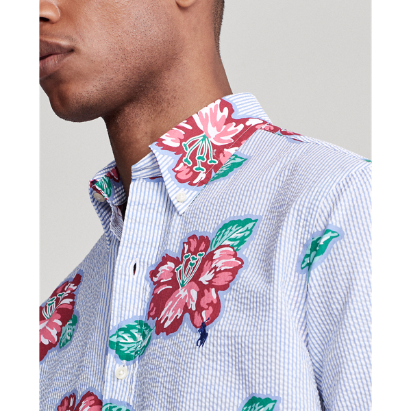 Hibiscus Floral Stripe Classic Fit Seersucker Shirt Big & Tall 5