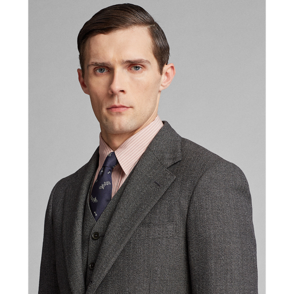 Black/Cream Wool Herringbone Suit Jacket RRL 5