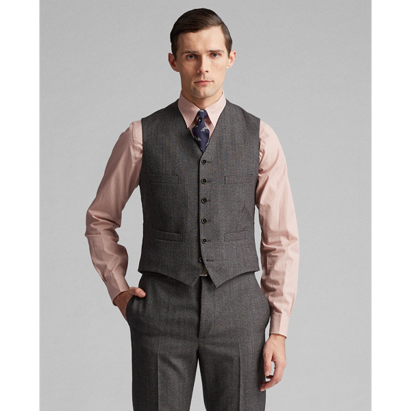 Black/Cream Herringbone Wool Waistcoat RRL 2