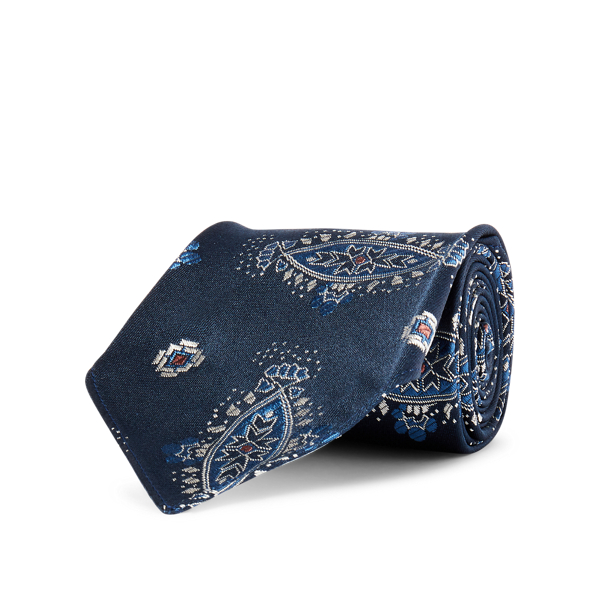 Navy/Blue Multi Handmade Silk Jacquard Tie RRL 2