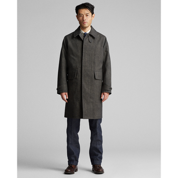 Charcoal Cream Herringbone-Print Raincoat RRL 3