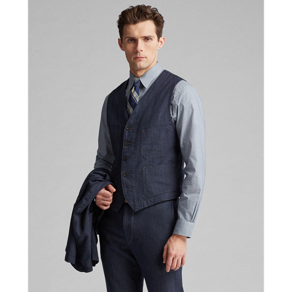Indigo Slim Fit Woven Waistcoat RRL 3