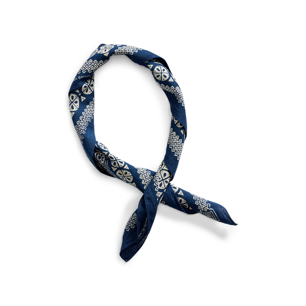 Indigo/Cream Printed Cotton Bandana RRL 2