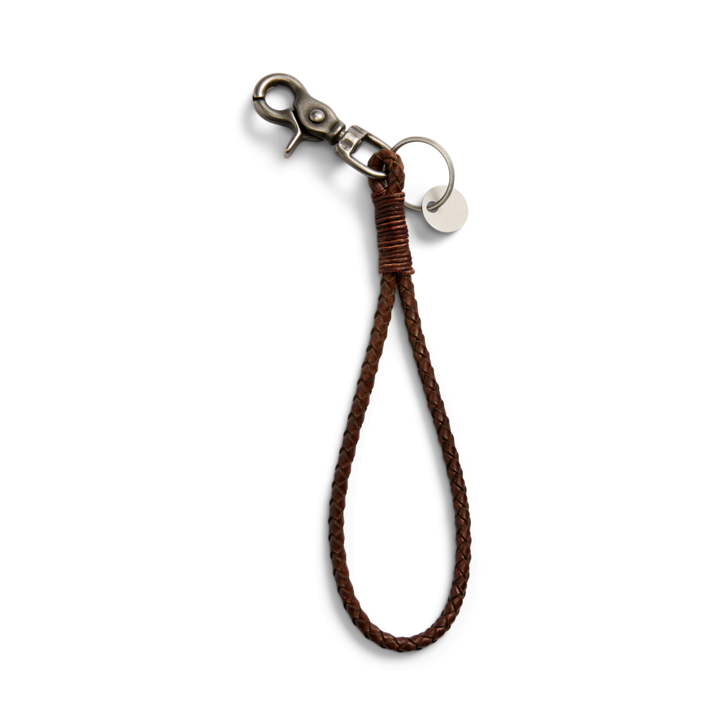Мужской брелок Ralph Lauren Braided Leather Key Fob, цвет: Коричневый / Серебряный — фото 1