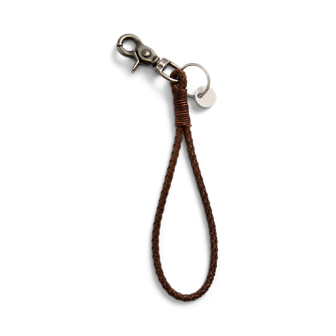 Мужской брелок Ralph Lauren Braided Leather Key Fob, цвет: Коричневый / Серебряный