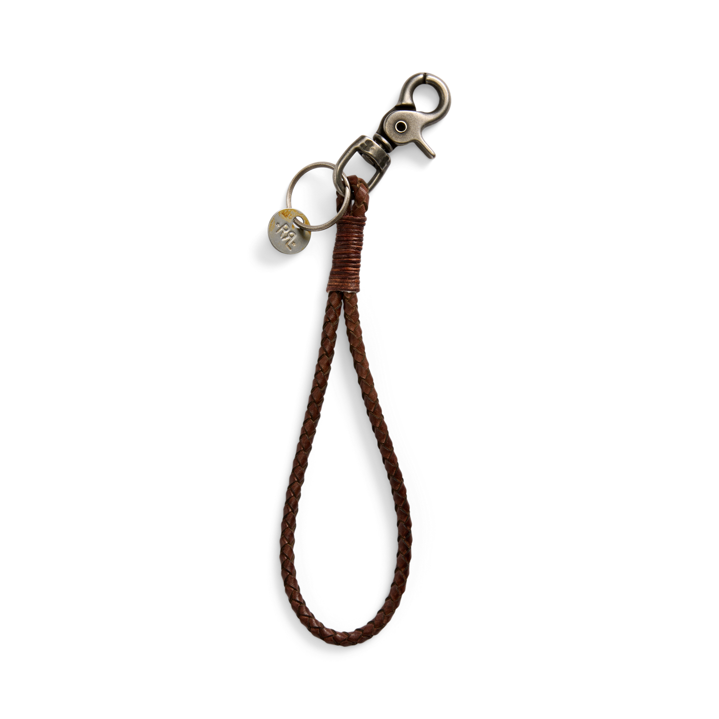 Мужской брелок Ralph Lauren Braided Leather Key Fob, цвет: Коричневый / Серебряный — фото 2