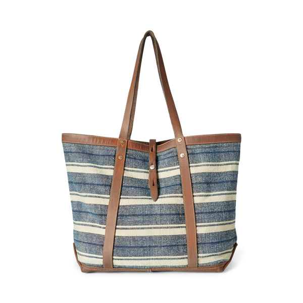 Bolso tote de loneta &iacute;ndigo a rayas