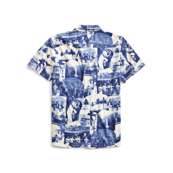 Blue/Cream Photo-Print Jersey Camp Shirt RRL 2