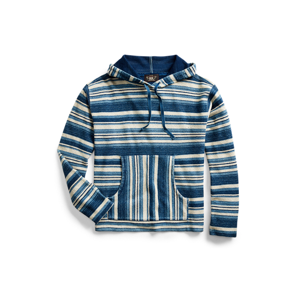 Indigo Striped Terry Hoodie RRL 1
