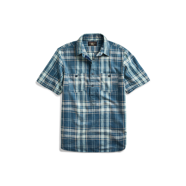 Indigo Plaid Popover Shirt RRL em 1