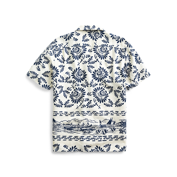 Cream Blue Print Linen Camp Shirt RRL 2