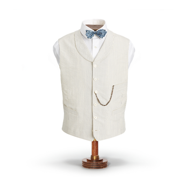 Chaleco de sirsaca con cuello chal a rayas RRL en 1