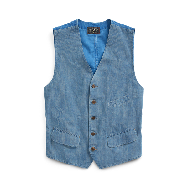 Indigo Striped Cotton Vest RRL in 1