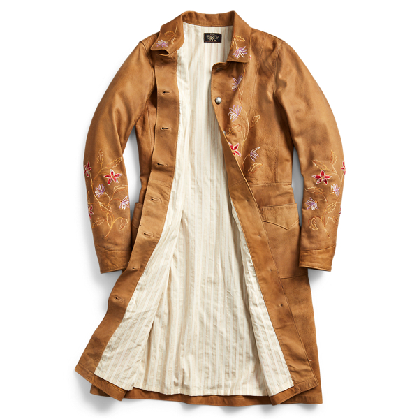 Tan Khaki Embroidered Leather Jacket RRL 6